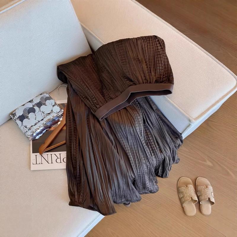 Womens Velvet High-Waist A-Line Midi Skirt With Pleats 2026 Chic Office Wear