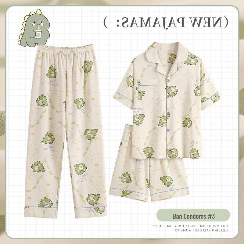 «Комплект домашней одежды из трех предметов из молочного шелка для девочек с рисунком мультяшного динозавра»