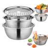3PCS Multifunctional Stainless Steel Kitchen Graters Vegetable Slicer Vegetable Cutter Drain Basket Set Fruit Drain Basin