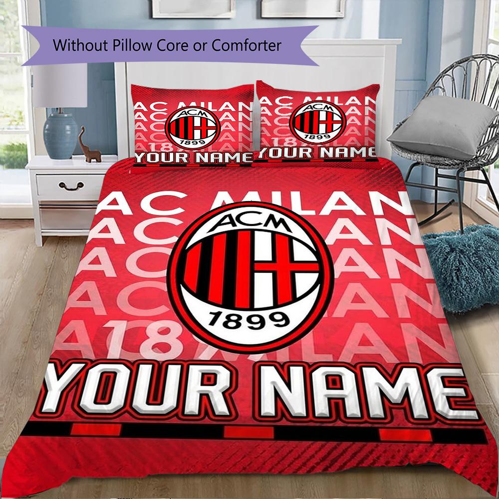 Custom Name Ac Milan Pattern Bedding uilt Set uilt Cover Pillowcase Home Decoration Birthday Gift (1*duvet cover+2*pillowcase without core)