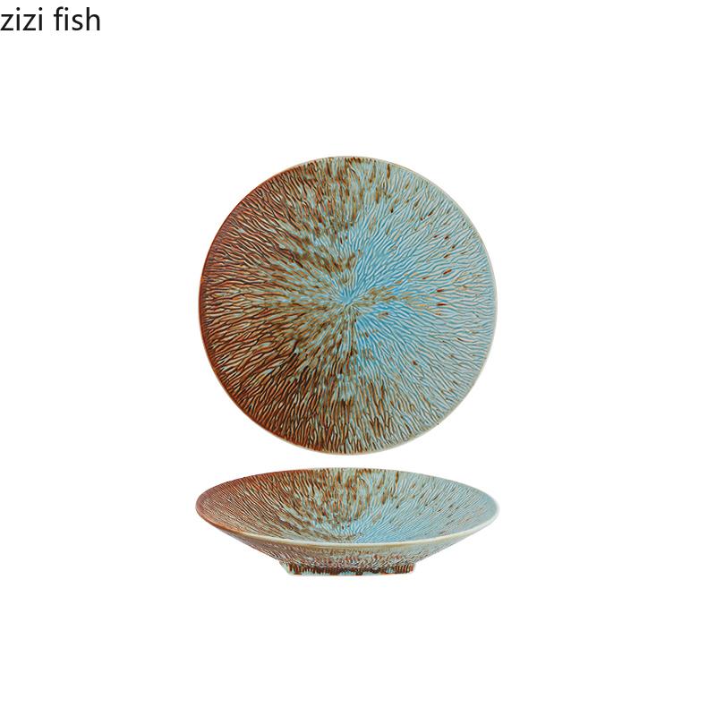 Креативная текстура Керамическая глубокая тарелка Винтажная салатная тарелка Толстая суповая тарелка Десертные тарелки для пасты Ресторанная посуда