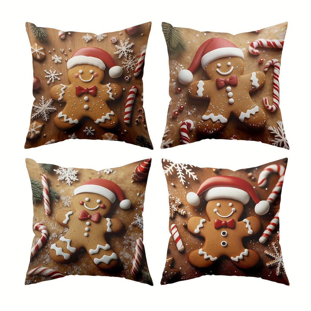 Festive Gingerbread Christmas Pillowcases: Adorable Decor for Your Holiday Home! sofas, bedroom pillow covers, holiday gifts