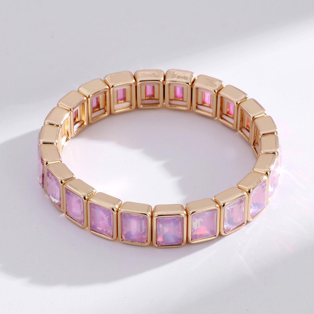 Vibrant Rainbow Baguette Crystal Wide Cuff Bracelet, Stackable Design, Colorful Bold Wrist Ornament for Party Occasions
