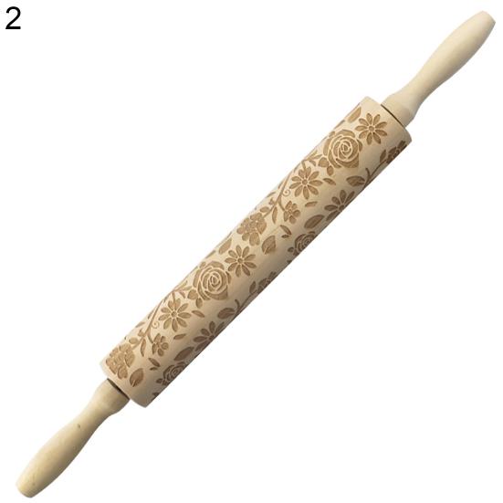 Rolling Pin Labor-saving Wood Flower Pattern Embossing Baking Roller