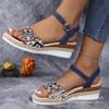 Roman color matching wedge heel large size fashion round head thick bottom open toe women's one-word buckle new wish2025
