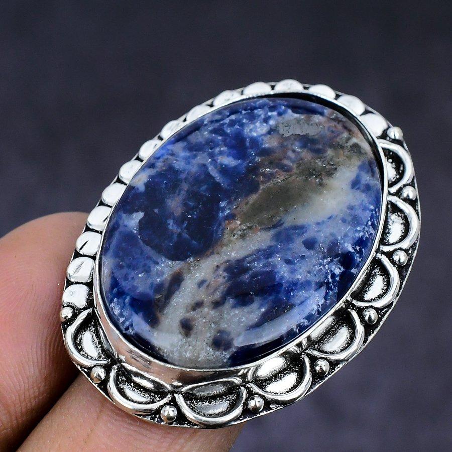 Sodalite Gemstone Handmade 925 Sterling Silver Gift Jewelry Ring Size 8 T7L38
