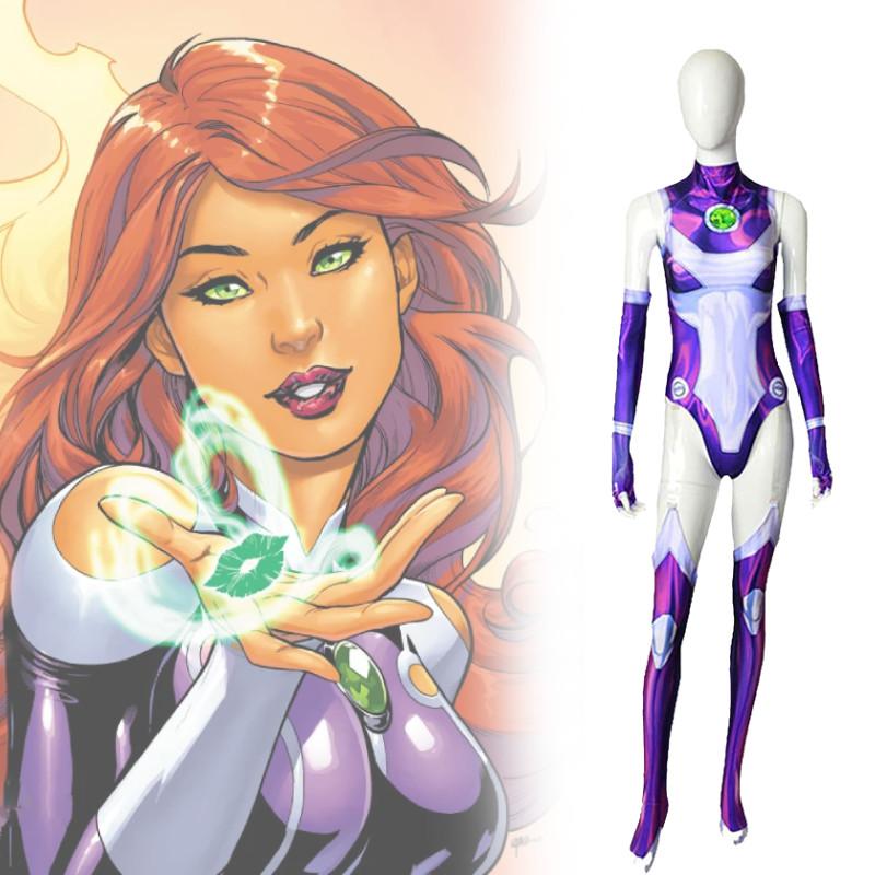 Костюм для косплея Юных Титанов Старфайер, комбинезон, костюм на Хэллоуин для взрослых и детей, 3D-принт, эластичная дышащая ткань