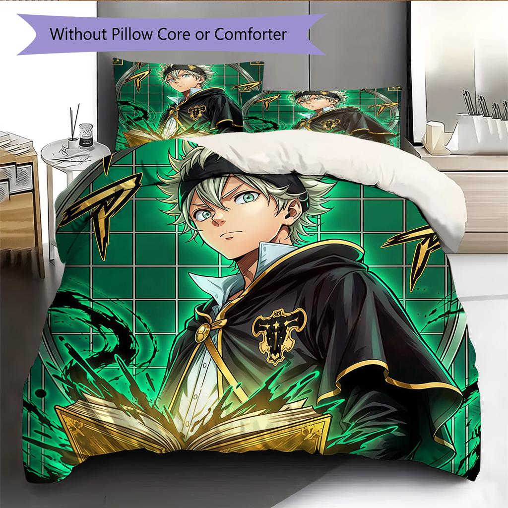 Black Clover Pattern Bedding Quilt Set Home Decoration Gift (1 * duvet cover + 2 * pillowcase without core)
