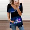 Женский топ, летний новый модный синий кристалл с принтом бабочки, повседневный топ на молнии с v-образным вырезом и короткими рукавами