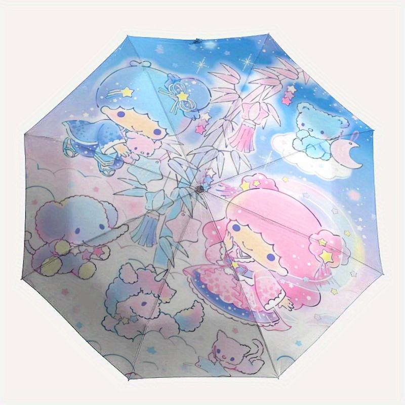 1pc Little twin stars & Small Animals Pattern Automatic Umbrella is Fashionable and Good-Looking, a Portable 3-Fold Umbrella, Suitable for Travel and