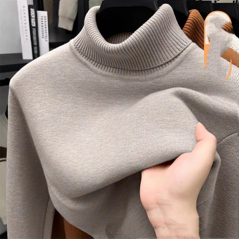 Мужской осенне-зимний свитер с теплой бархатной подкладкой и высоким воротником