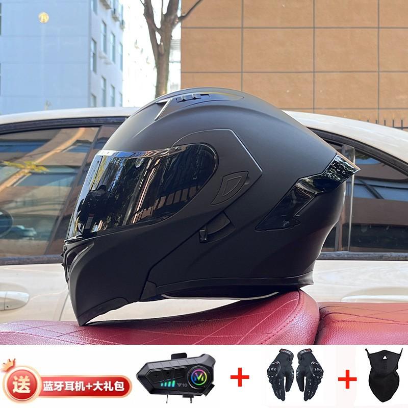 Full Face Motorcycle Helmet With Dual Visor Winter Warm Lining Bluetooth Slot Scooter Riders Men Women All Season