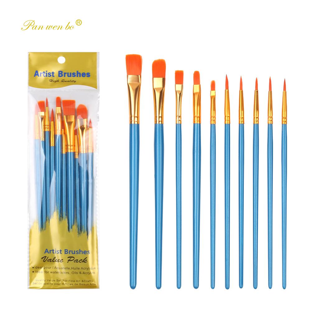 Набор из 10 кистей для масляной живописи с пластиковыми ручками для студентов