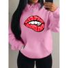 Худи с принтом красных губ Kiss Me Darling Женское осеннее флисовое худи Повседневный хип-хоп стритвир Свободные пуловеры