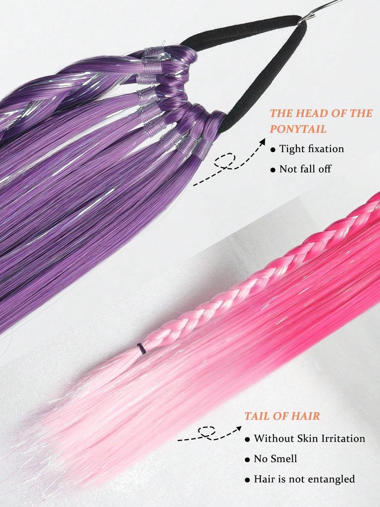 Синтетический градиентный многоцветный длинный прямой конский хвост с резинкой и металлической проволокой цветной 28-дюймовый конский хвост для ежедневного использования