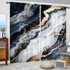 2pcs Marble Gilded Texture Printed Curtain for Home Decor - Rod Pocket Window Treatment for Bedroom, Office, Kitchen