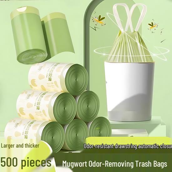 Mugwort Mosquito & Insect Repellent: Durable, Thickened Kitchen Drawstring Bag with Garbage Deodorizer, Large Roll, Easy-Tear Design