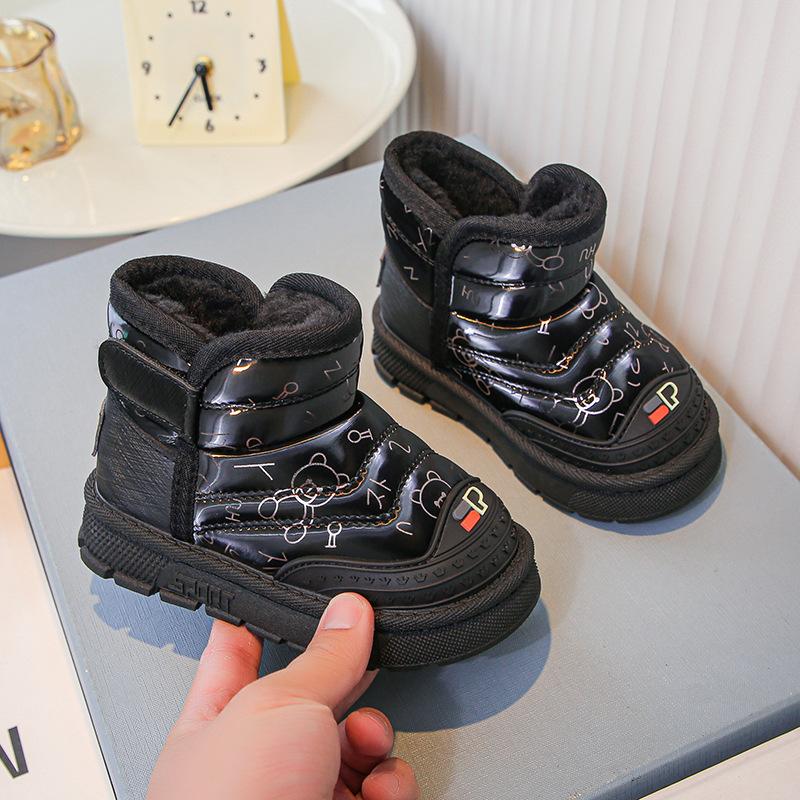 Детская обувь Модные зимние ботинки с хлопковыми вставками и рисунком из мультфильмов Теплые зимние ботинки для девочек с мягкой подошвой Теплые плюшевые кроссовки для мальчиков Botas Niña