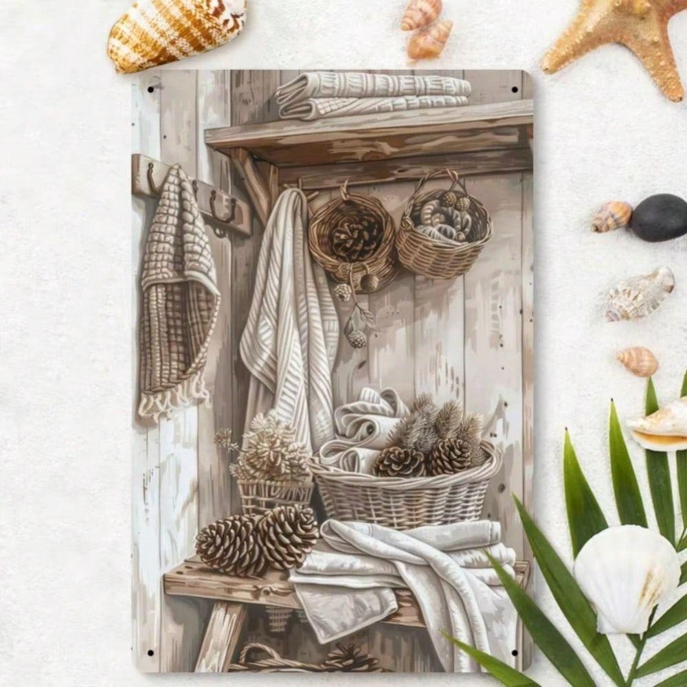 Винтажное Металлическое Настенное Искусство Декор Кухни, 2D Жестяная Табличка с Мотивом Полотенца и Шишки