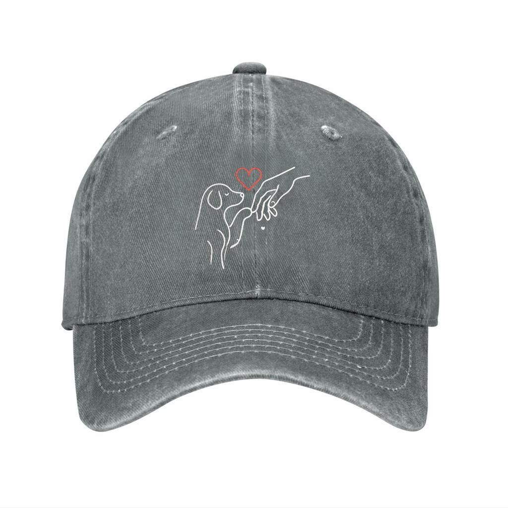 Dog Paw Hand Heart Line Art Baseball Cap Washed Cotton Adjustable Dad Hat Casual Unisex Outdoor Cap