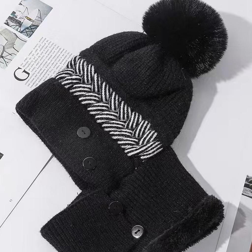 Hat, Scarf, One-Piece Set, Women'S Winter Knitted Hat, Velvet Warm Scarf, Winter Cold-Proof Ear Protection Wool Hat