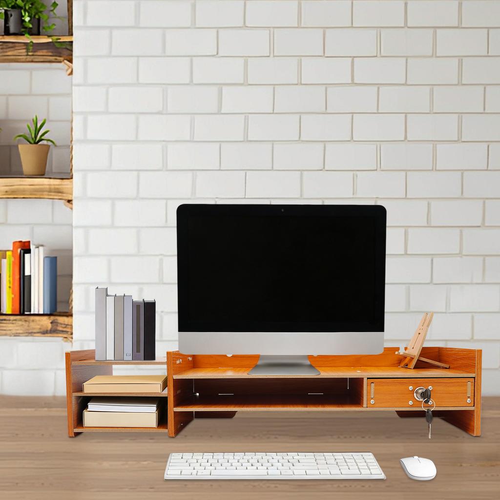 Современная деревянная подставка для монитора с запирающимся ящиком и держателем для телефона, компактный настольный органайзер из МДФ для дома и офиса, простая сборка