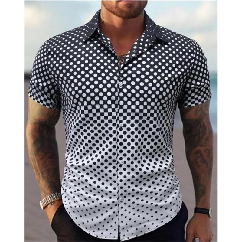 2025 Мужская рубашка с коротким рукавом и лацканами в стиле колор-блок с 3D-принтом, большой размер 5XL, высококачественный гавайский пляжный топ