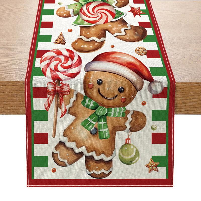 Рождественская настольная флажка Amazon Лен Печать Праздничная скатерть для кухонного стола Скатерть для гостиной