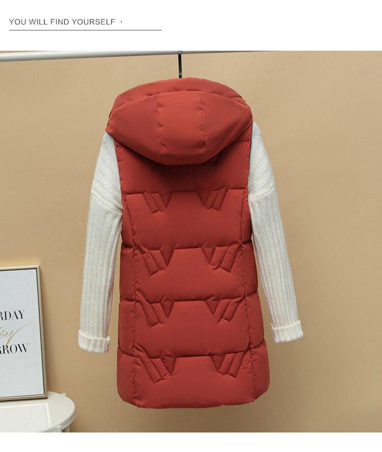 Autumn and Winter Women's Solid Color Loose Vest Hooded Long Reversible Vest Jacket Cotton Padded Women's Windproof Warm Vest