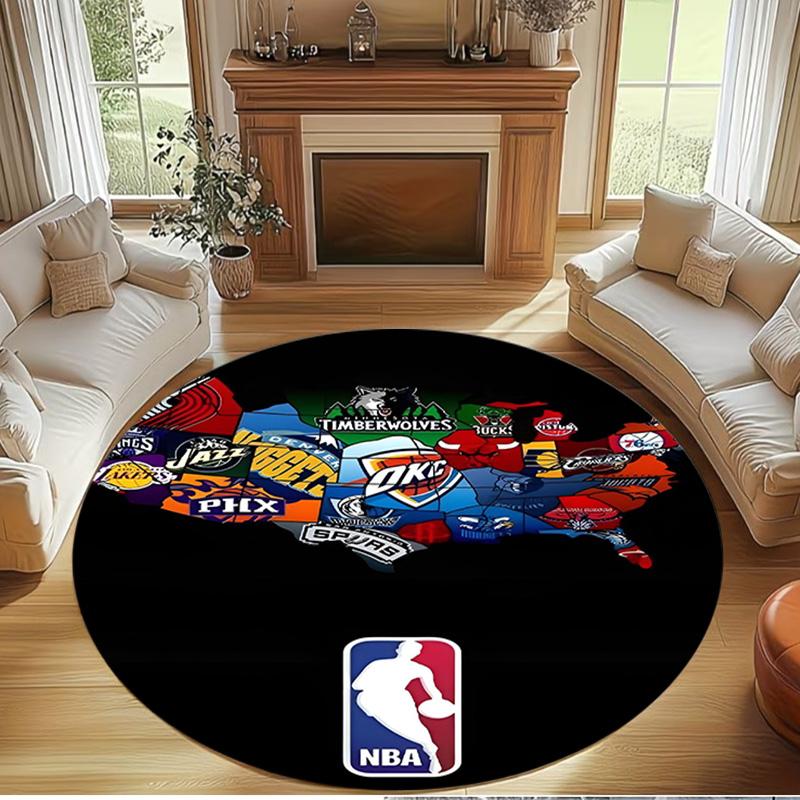 NBA Print Round Rug, Washable Floor Carpet, For Entryway Dorm Laundry Room Office Study, Home Decor Birthday Christmas Gift