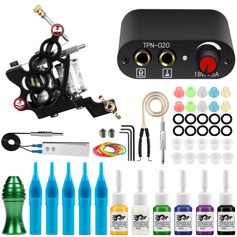 Комплект пистолета для татуировки Phoenixy, источник питания с 20 цветными чернилами, иглы для перманентного пигмента, полный набор инструментов для татуировки, боди-арта, стартовый набор