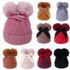 Kids Winter Thicken Hats Infant Baby Double Pom Pom Bow Hat Knitted Beanies
