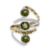 Natural Peridot Three Stone Eye Shape Ring Two Tone 925 Sterling Silver Bypass Ring For Women & Girls