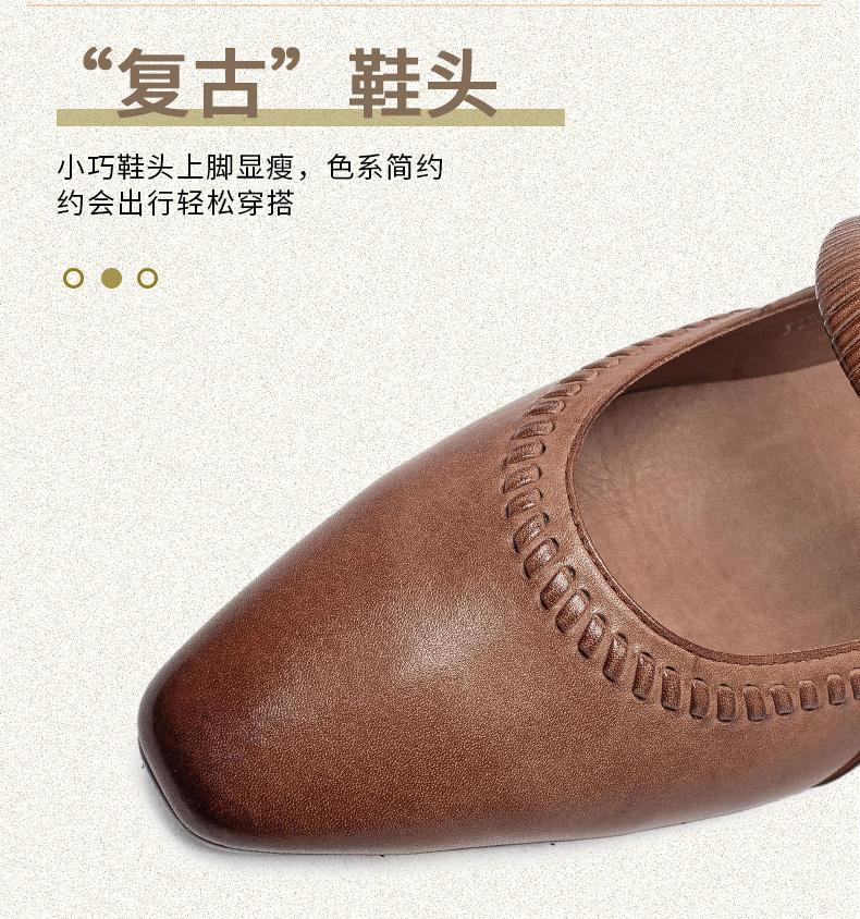 Spring new buckle pointed commuting artistic style single shoe with cowhide inside and outside, fashionable and versatile women's shoes