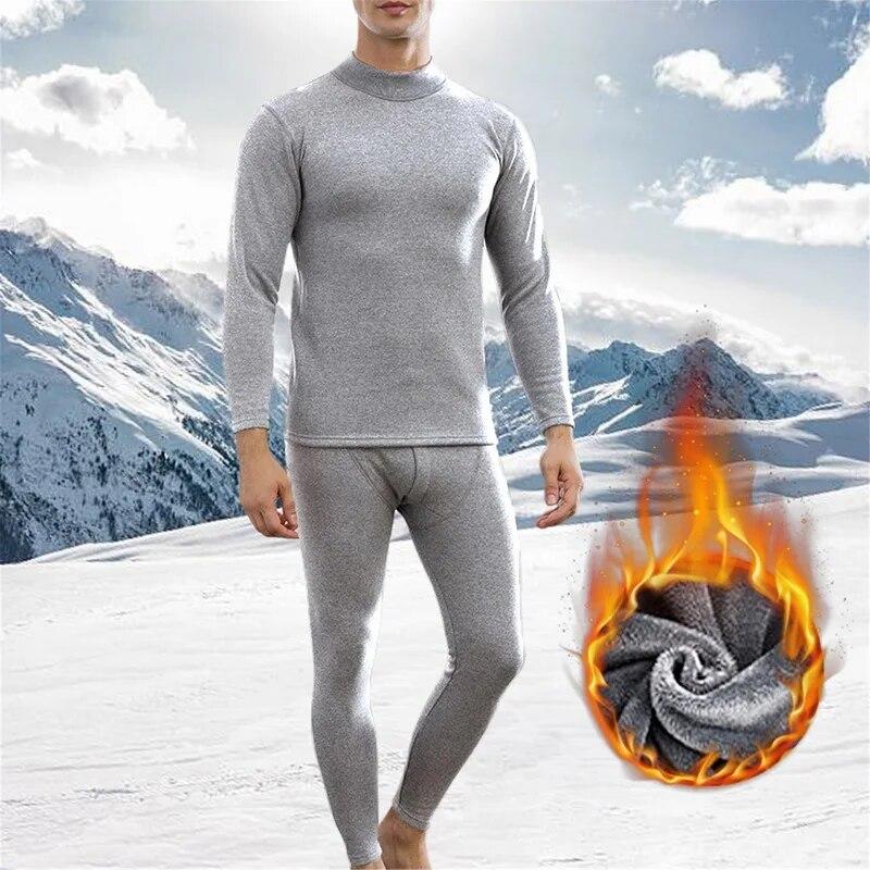 Winter Men Thermal Underwear Warm Soft Cotton Fleece-Lined Warm Panels Long Johns Thermo Clothing Pajamas Set