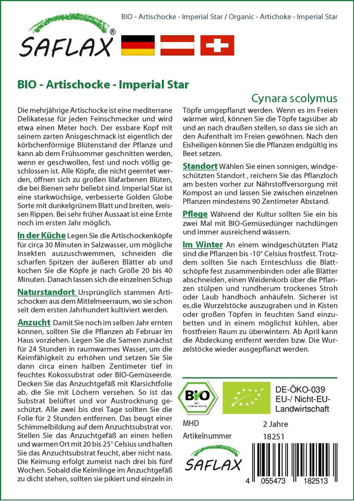 SAFLAX Garden in the Bag - Органический - Артишок - Imperial Star - 5 семян - С субстратом в подходящем пакете - Cynara scolymus