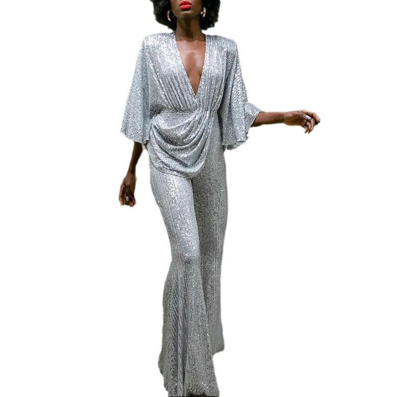 Женский комбинезон с глубоким V-образным вырезом и открытой спиной в европейском и американском стиле 2025 года 