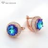 Trendy Cubic Zirconia Rose Gold Color Round Drop Earrings For Women Wedding Luxury Classic Jewelry Gift