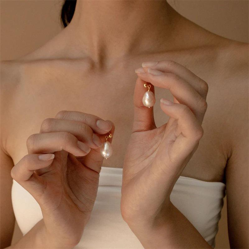 St. Delan 14K Gold Plated Freshwater Pearl Irregular Korean Stainless Steel Stud Earrings