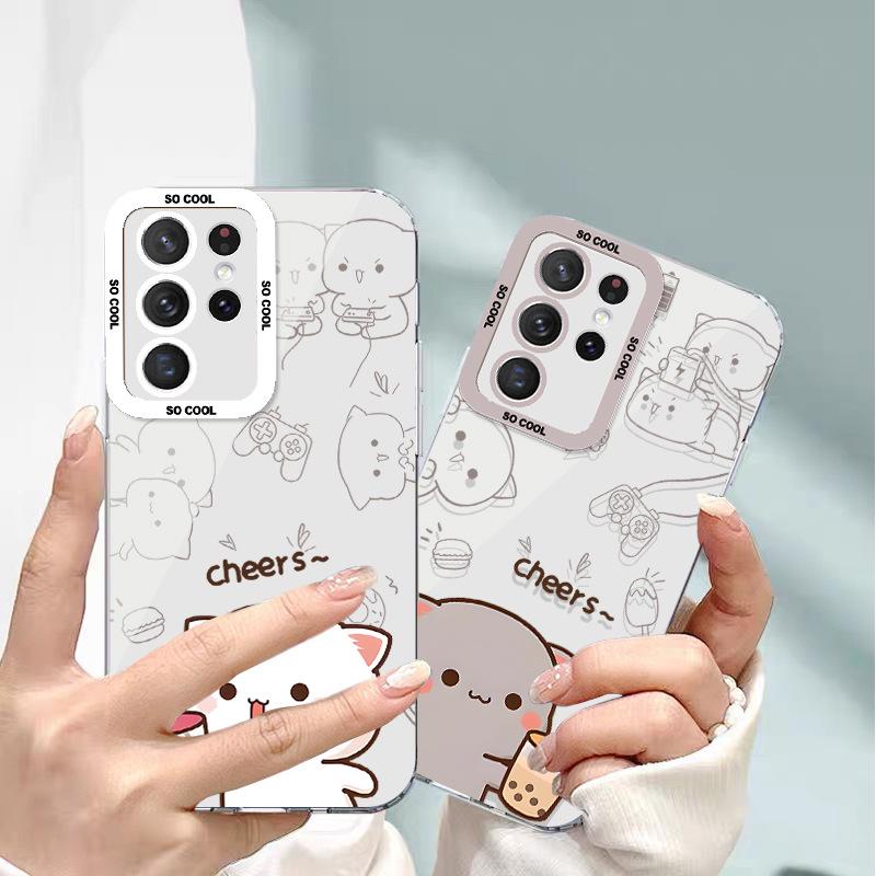 Samsung A13 Liquid Glass Case S22Ultra Peach Cat Couple Plus Milk Tea Полный пакет
