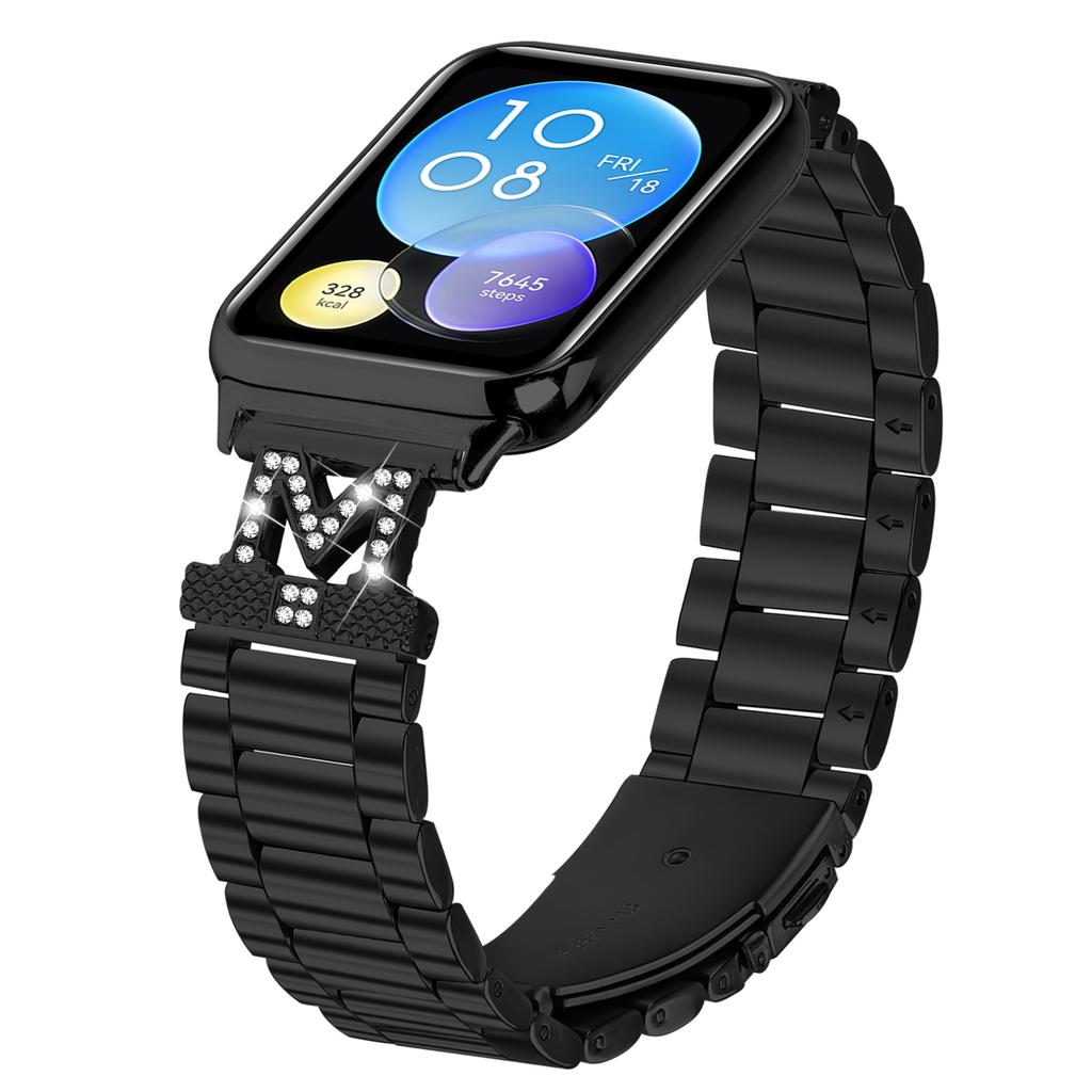 For Xiaomi Redmi Watch 4 Replacement Strap M-Type Rhinestones Decor Stainless Steel 3-Bead Watch Band