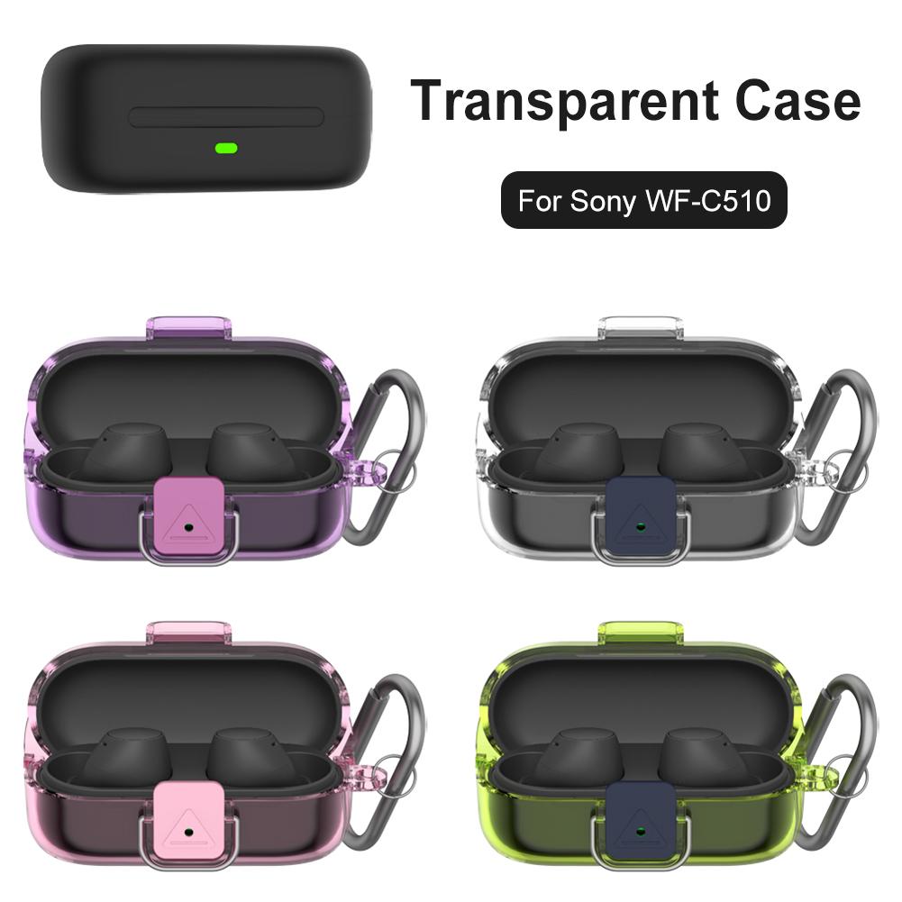 Прозрачный чехол из ТПУ для Sony WF-C510, Защитная накладка, Противоударный корпус для наушников-вкладышей с карабином для зарядного кейса Sony WF-C510