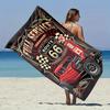 Vintage Route 66 Design Beach Towel, Retro American Road Art Quick-Dry Sand-Free Microfiber Bath Towel for Travel and Camping