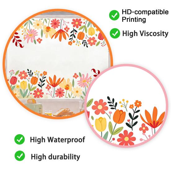 Watercolor Flower Pattern Window Sticker, Transparent Electrostatic Adhesion Glass Decal, Waterproof Scratch-Resistant Decorative Film