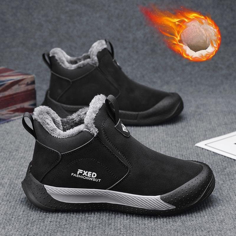 Зимние теплые ботинки для мужчин, ботильоны из искусственной замши, удобные нескользящие короткие ботинки с подкладкой из искусственного меха, мужские спортивные ботинки для походов и прогулок на открытом воздухе