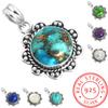 Подвеска из стерлингового серебра 925 пробы Женская Драгоценный камень Ручная работа Ювелирные изделия Подарок на помолвку Синий Зеленый Фиолетовый Медь Бирюза Жемчуг Лазурит Перламутр Бохо