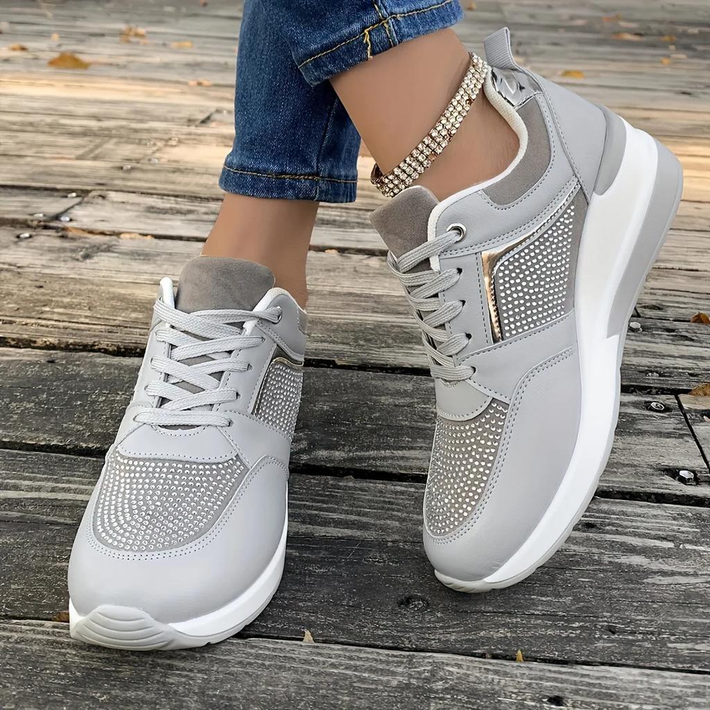 2025 Rhinestone Women's Casual Shoes Street Fashion Womens Sneakers Lace-up Comfortable Women Platform Shoes Zapatillas De Mujer
