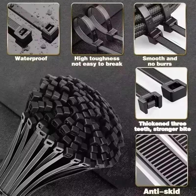 Нейлоновые кабельные стяжки Самоблокирующиеся регулируемые ремни для стяжки шнура Крепежная петля Фиксирующие кольца Домашний офис Мастерская Пластиковые стяжки для проводов