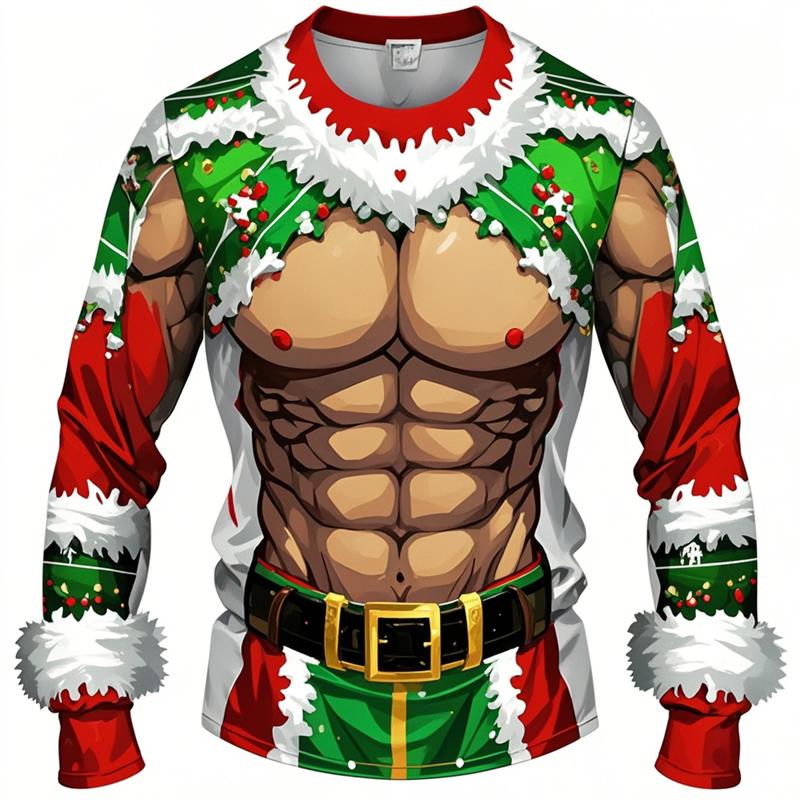 Мускулистые рождественские футболки мужские топы повседневные свободные уличные 3D-принты уродливые рождественские футболки с длинным рукавом спортивная футболка одежда Y2k