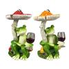 Cartoon Mushroom Sitting Frog Statue Holding Wine Glass Drinking Frog Figurine Resin Animal Sculpture Indoor Outdoor Garden Yarn Decoration Ornament